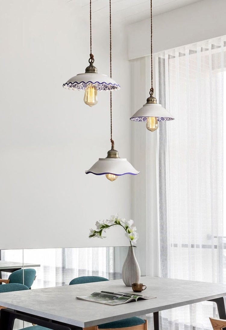 Lisboa LED Pendant Light, Ceramic Plate in Portuguese Tile Style, Bulb Included | OpalDwell OpalDwell