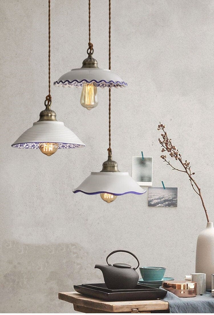 Lisboa LED Pendant Light, Ceramic Plate in Portuguese Tile Style, Bulb Included | OpalDwell OpalDwell