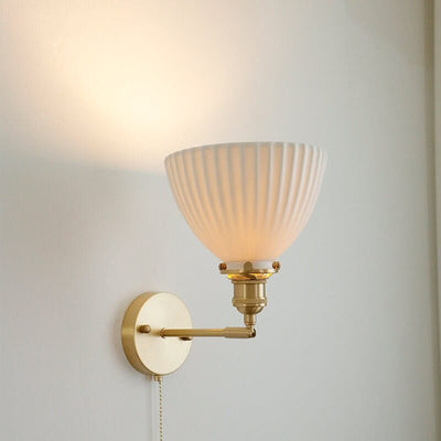Handmade Ceramic Wall Sconce in Pleated Cup Design, Bulb Included - OpalDwell