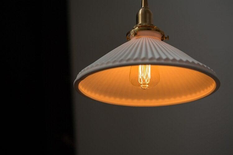 Pleated Hat-Shaped Japanese Ceramic Pendant Lamp With LED Bulb Included - OpalDwell