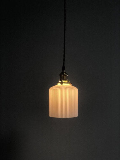 Hanaori | Japanese-Style Ribbed Ceramic Cylinder Pendant Light with LED Bulb Included OpalDwell