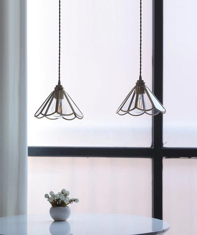 Mirelle Glass Blossom LED Pendant Lamp With Brass Frame, Vintage Style, Bulb Included - OpalDwell