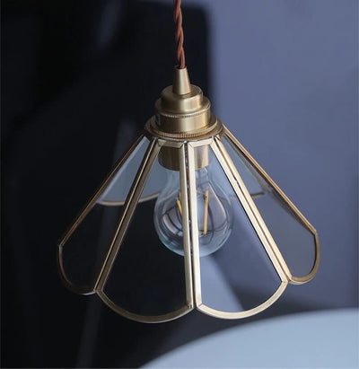 Mirelle Glass Blossom LED Pendant Lamp With Brass Frame, Vintage Style, Bulb Included - OpalDwell
