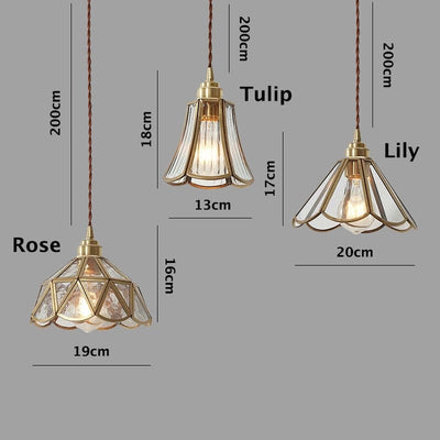 Mirelle Glass Blossom LED Pendant Lamp With Brass Frame, Vintage Style, Bulb Included - OpalDwell