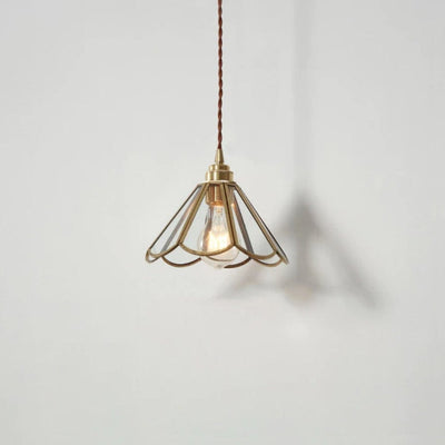 Mirelle Glass Blossom LED Pendant Lamp With Brass Frame, Vintage Style, Bulb Included - OpalDwell