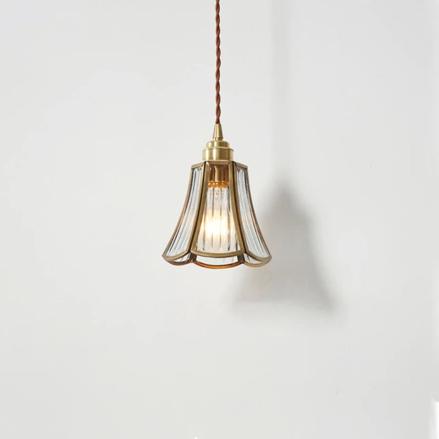 Mirelle Glass Blossom LED Pendant Lamp With Brass Frame, Vintage Style, Bulb Included - OpalDwell