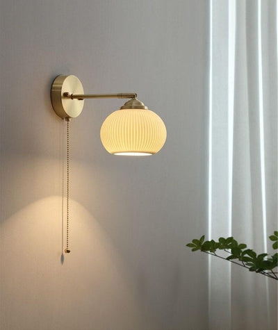 Lantern Cup-Shaped Ribbed Ceramic Wall Sconce, Bulb Included - OpalDwell