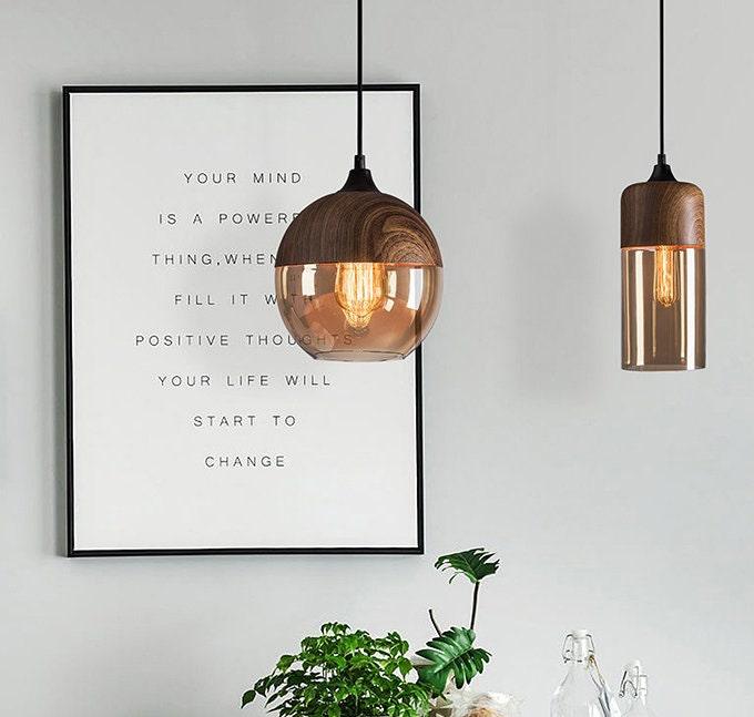 Lumina Nordic Metal LED Pendant Light with Woody Design, Tea-Tinted Glass Shade and Bulb Included | OpalDwell - OpalDwell