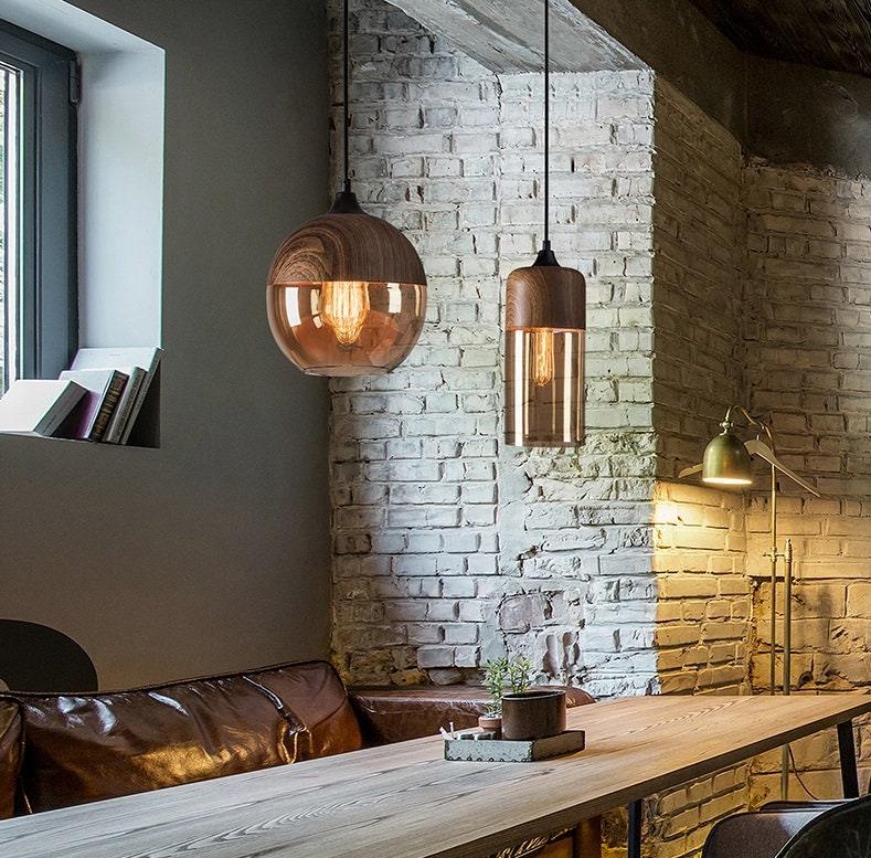 Lumina Nordic Metal LED Pendant Light with Woody Design, Tea-Tinted Glass Shade and Bulb Included | OpalDwell - OpalDwell