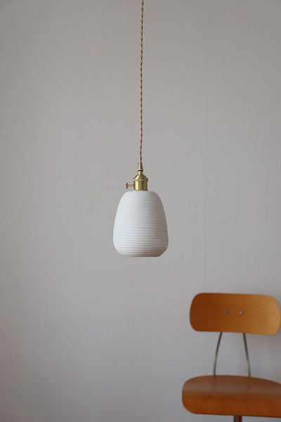 Japanese Lantern-Inspired Ribbed Ceramic LED Pendant Light - Bulb Included | OpalDwell - OpalDwell