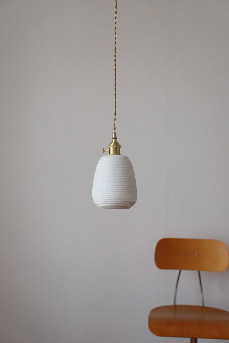 Japanese Lantern-Inspired Ribbed Ceramic LED Pendant Light - Bulb Included | OpalDwell - OpalDwell