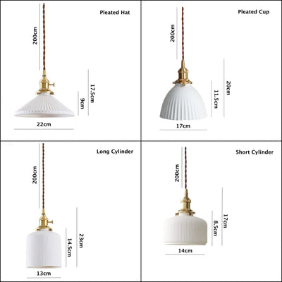 Hanaori | Japanese-Style Ribbed Ceramic Cylinder Pendant Light with LED Bulb Included OpalDwell