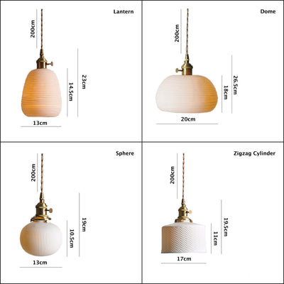 Hanaori | Japanese-Style Ribbed Ceramic Cylinder Pendant Light with LED Bulb Included OpalDwell