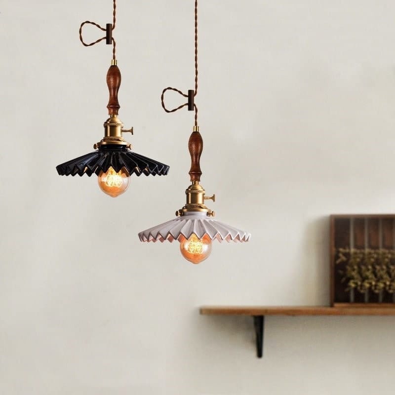 Liora | Art Deco Pleated Tutu Pendant LED Light in Glazed Ceramic - Bulb Included | OpalDwell - OpalDwell