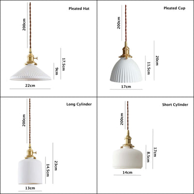 Japanese Lantern-Inspired Ribbed Ceramic LED Pendant Light - Bulb Included | OpalDwell - OpalDwell