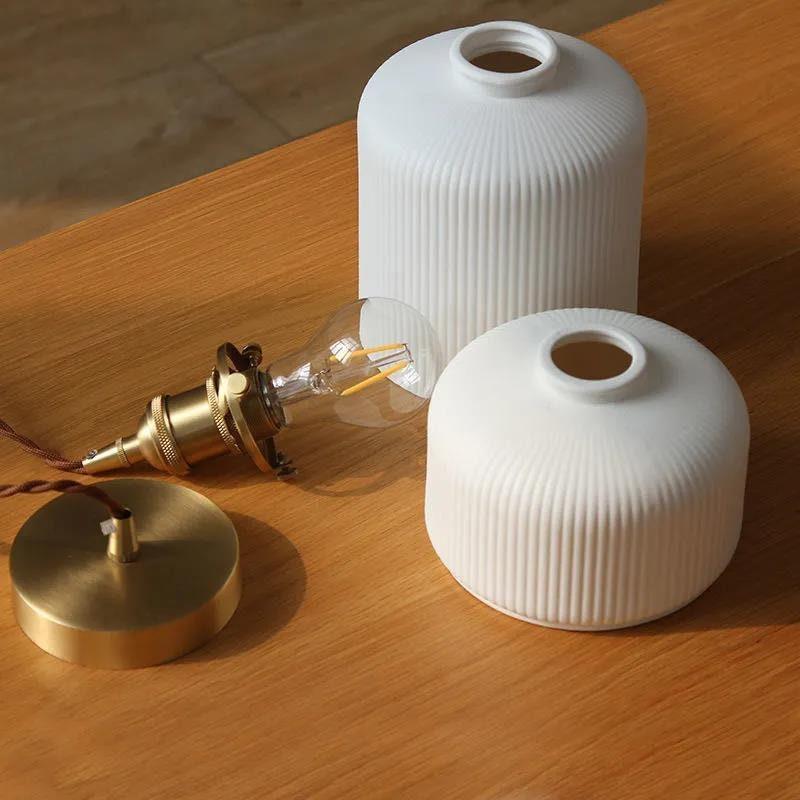 Hanaori | Japanese-Style Ribbed Ceramic Cylinder Pendant Light with LED Bulb Included OpalDwell