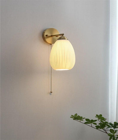 Lantern Cup-Shaped Ribbed Ceramic Wall Sconce, Bulb Included - OpalDwell