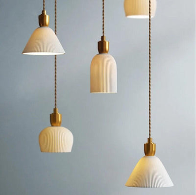 Liora Deco Ribbed Ceramic Pendant Light with Bulb Included - OpalDwell