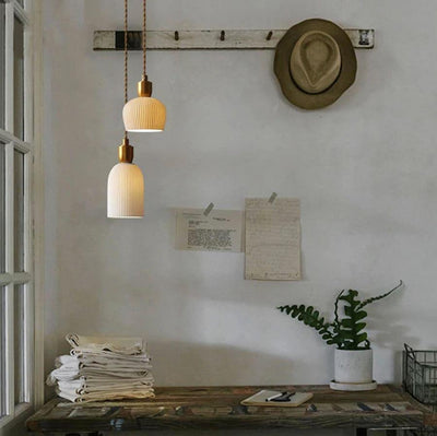 Liora Deco Ribbed Ceramic Pendant Light with Bulb Included - OpalDwell