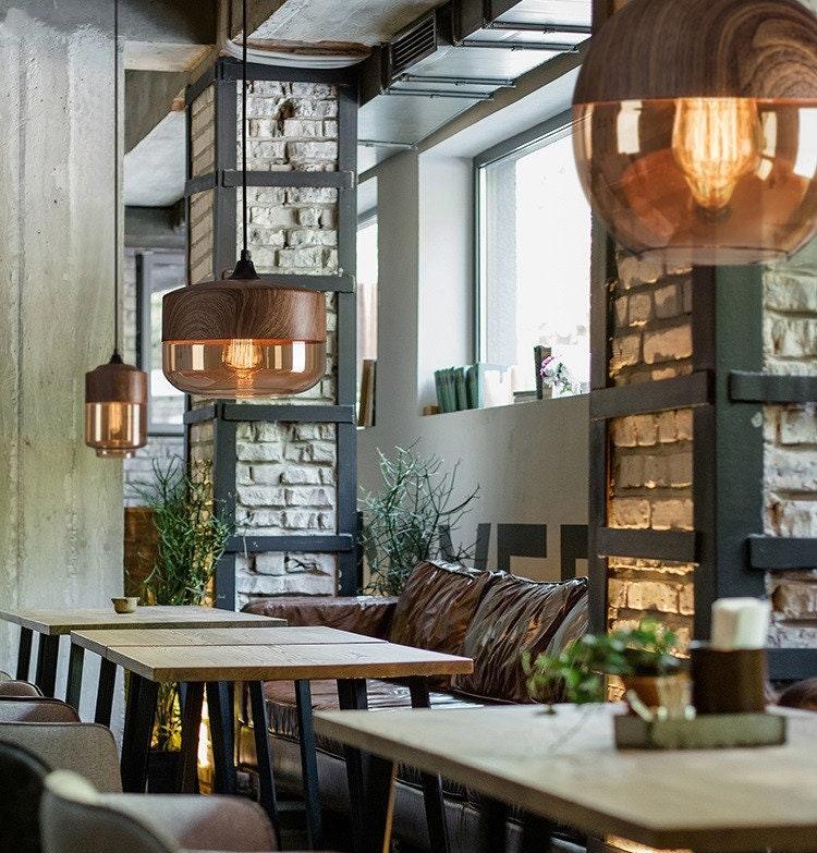 Lumina Nordic Metal LED Pendant Light with Woody Design, Tea-Tinted Glass Shade and Bulb Included | OpalDwell - OpalDwell