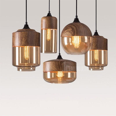Lumina Nordic Metal LED Pendant Light with Woody Design, Tea-Tinted Glass Shade and Bulb Included | OpalDwell - OpalDwell