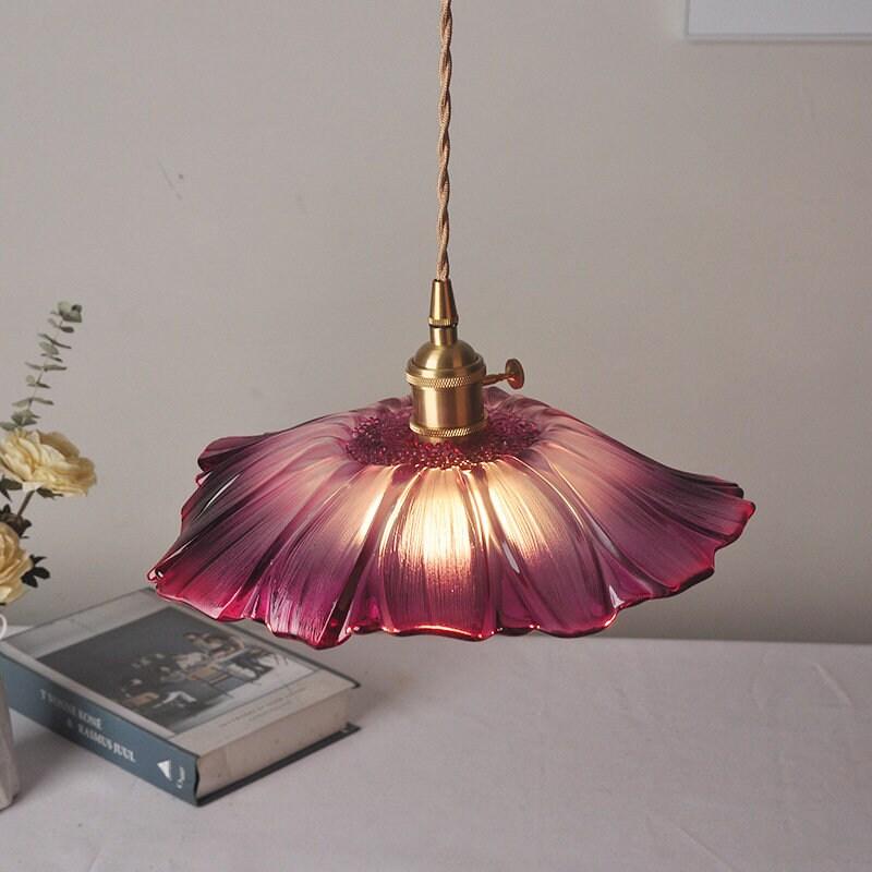 Lunara Violet Glass Sunflower Pendant Light, Retro-Style LED with Bulb Included | OpalDwell - OpalDwell