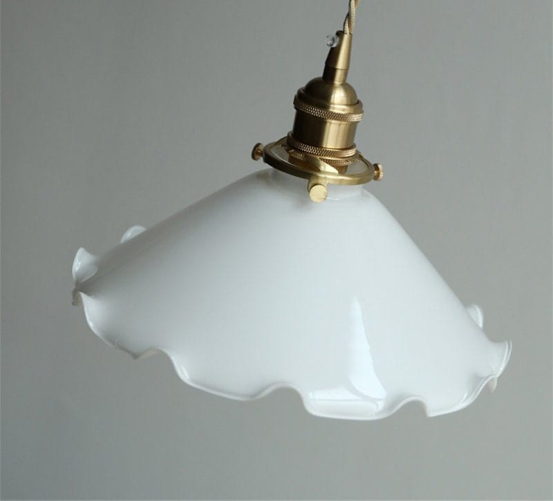 Alvara Vintage White Opaline Glass Flower LED Pendant Light With Brushed Brass Lamp Holder, Bulb Included | OpalDwell - OpalDwell