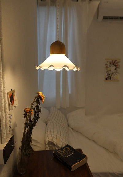 Alvara Vintage White Opaline Glass Flower LED Pendant Light With Brushed Brass Lamp Holder, Bulb Included | OpalDwell - OpalDwell