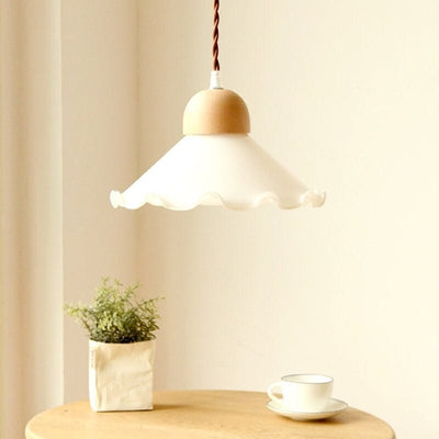 Alvara Vintage White Opaline Glass Flower LED Pendant Light With Brushed Brass Lamp Holder, Bulb Included | OpalDwell - OpalDwell