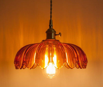 Lyra Lotus Glass Pendant Light with Brushed Brass Holder and Bulb Included - OpalDwell
