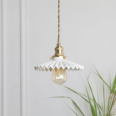 Liora | Art Deco Pleated Tutu Pendant LED Light in Glazed Ceramic - Bulb Included | OpalDwell - OpalDwell
