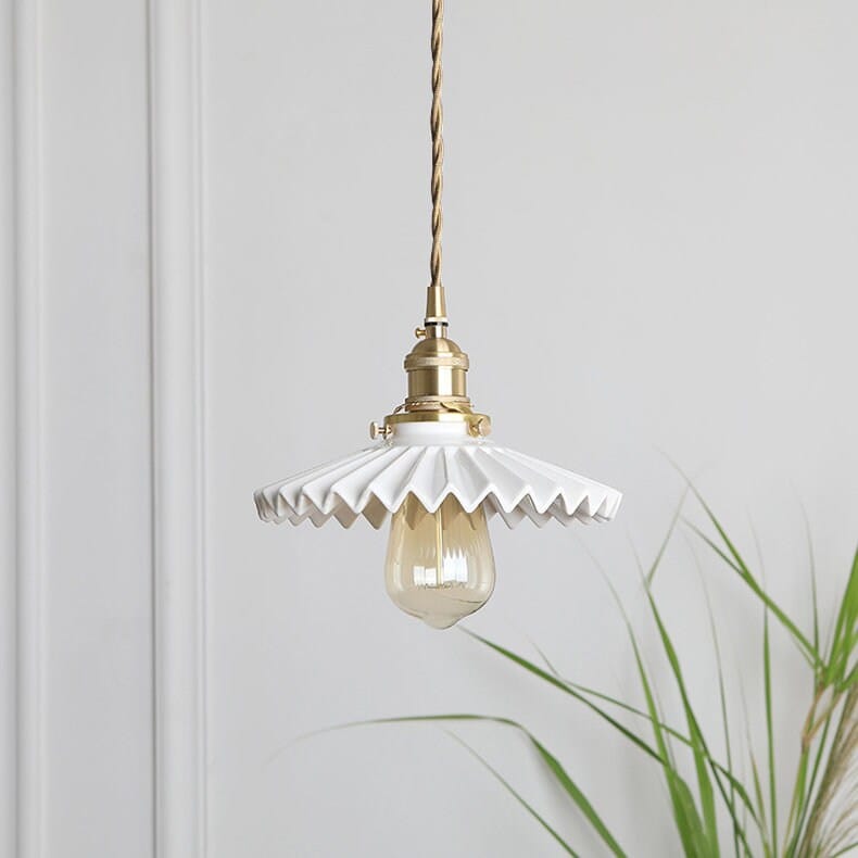 Liora | Art Deco Pleated Tutu Pendant LED Light in Glazed Ceramic - Bulb Included | OpalDwell - OpalDwell