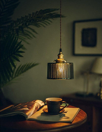 Liora | Glossy Green Glass Cylindrical Pendant Light in Art Deco Style, LED Bulb Included | OpalDwell - OpalDwell