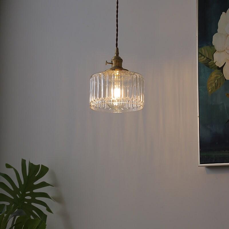Vintage Style Short Cylinder Pendant Light with Fluted Glass and LED Bulb Included - OpalDwell