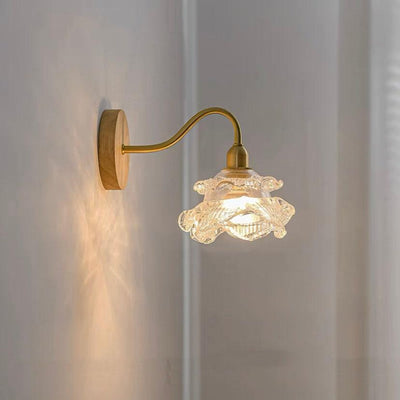 Laira Bloom Layered Glass Flower Wall Sconce With Wood Accent and Bulb Included - OpalDwell