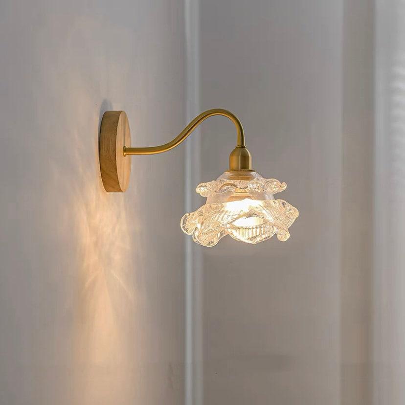 Laira Bloom Layered Glass Flower Wall Sconce With Wood Accent and Bulb Included - OpalDwell
