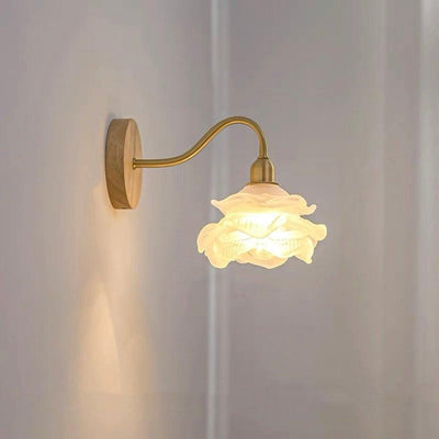 Laira Bloom Layered Glass Flower Wall Sconce With Wood Accent and Bulb Included - OpalDwell