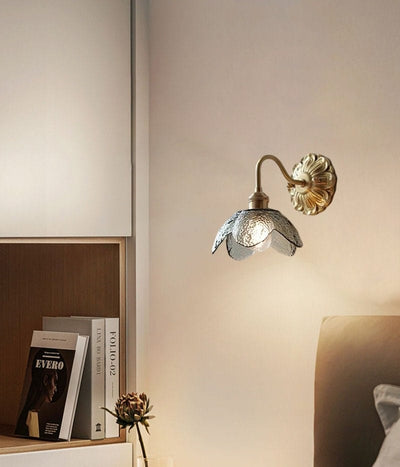 Lyra Lotus Wall Light Seeded Glass Brushed Brass Sconce - OpalDwell
