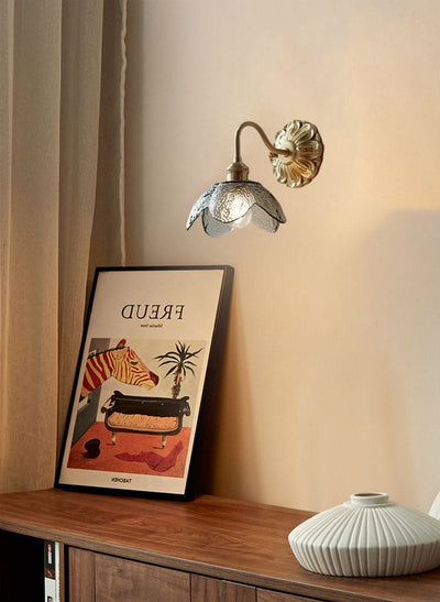 Lyra Lotus Wall Light Seeded Glass Brushed Brass Sconce - OpalDwell