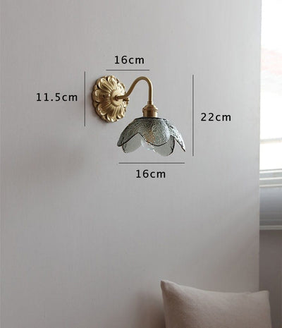 Lyra Lotus Wall Light Seeded Glass Brushed Brass Sconce - OpalDwell