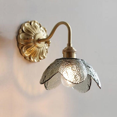 Lyra Lotus Wall Light Seeded Glass Brushed Brass Sconce - OpalDwell