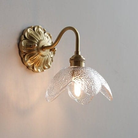 Lyra Lotus Wall Light Seeded Glass Brushed Brass Sconce - OpalDwell