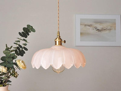Lyra Lotus Glass Pendant Light with Brushed Brass Holder and Bulb Included - OpalDwell