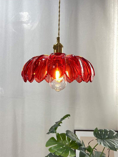 Lyra Lotus Glass Pendant Light with Brushed Brass Holder and Bulb Included - OpalDwell