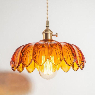Lyra Lotus Glass Pendant Light with Brushed Brass Holder and Bulb Included - OpalDwell