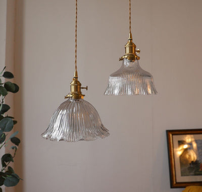 Montfleur French Vintage Fluted Glass Flower Pendant Light With LED Bulb Included - OpalDwell
