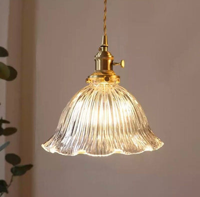 Montfleur French Vintage Fluted Glass Flower Pendant Light With LED Bulb Included - OpalDwell