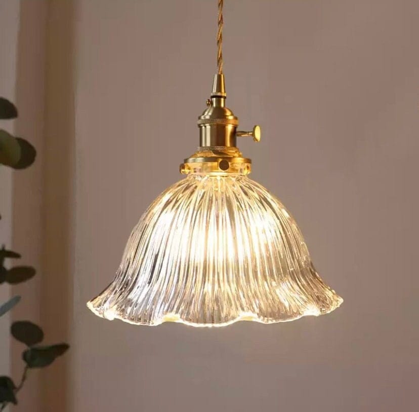 Montfleur French Vintage Fluted Glass Flower Pendant Light With LED Bulb Included - OpalDwell