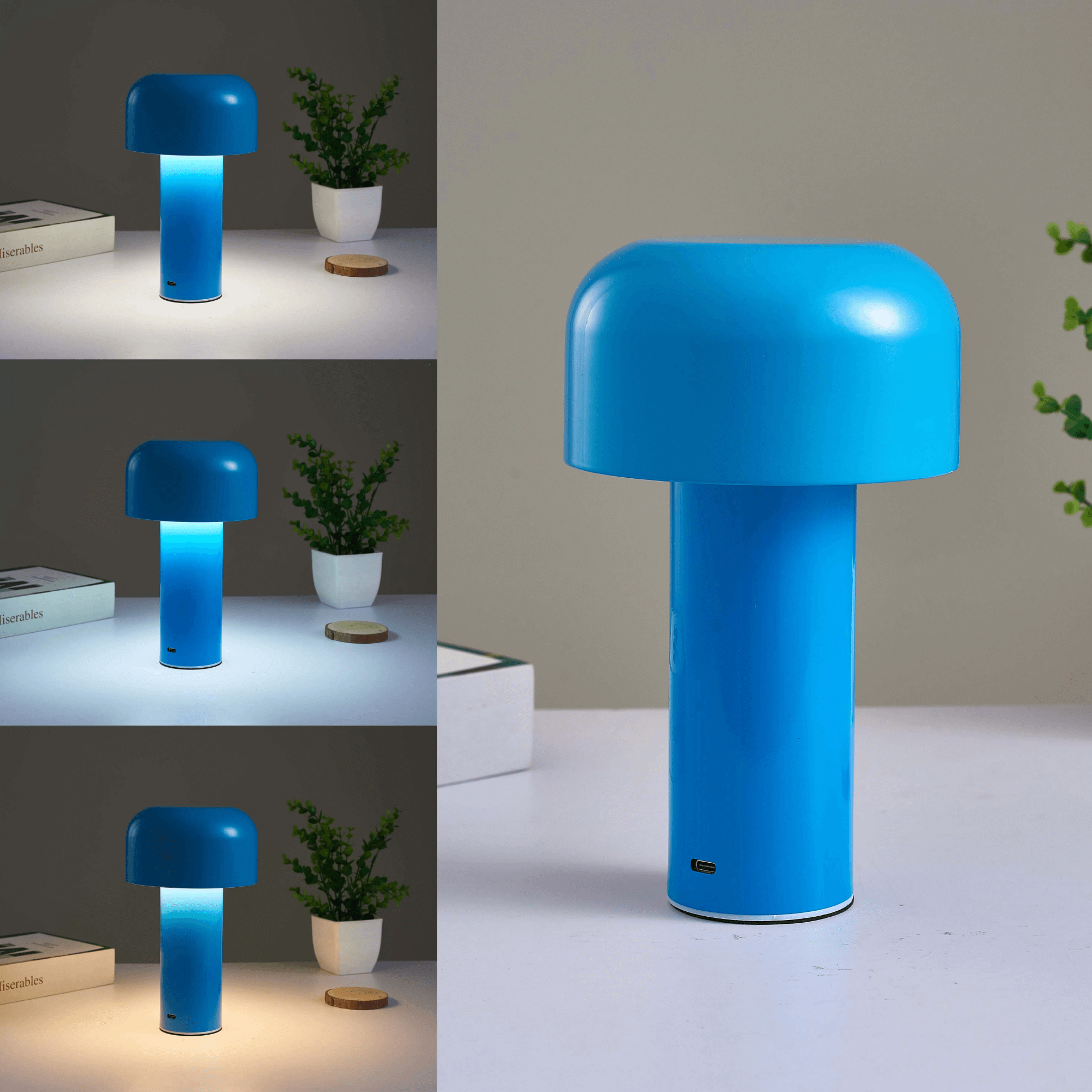 LumaNook Cordless Mushroom Nightstand Lamp In Iron And Clear Acrylic - OpalDwell