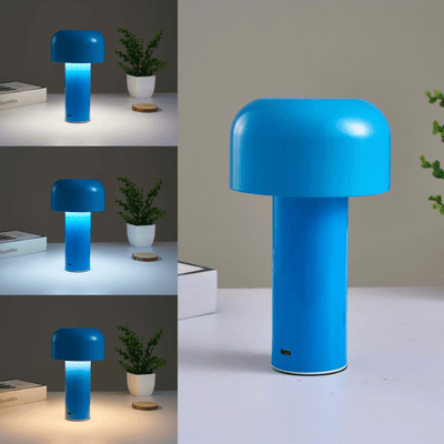 LumaNook Cordless Mushroom Nightstand Lamp In Iron And Clear Acrylic - OpalDwell